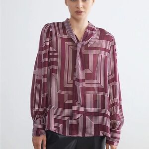 H&M Burgundy Geometric Blouse